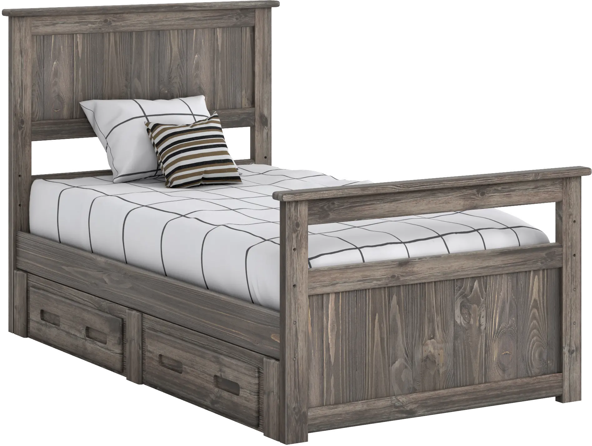 Rustic Driftwood Twin Storage Bed with 2 Drawers - Fort-1