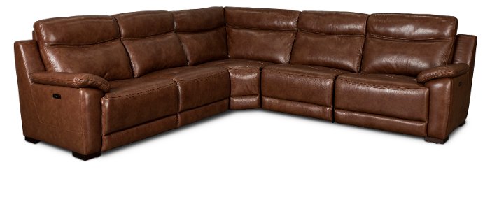 Kobe Brown Leather-Match 5 Piece Power Reclining Sectional