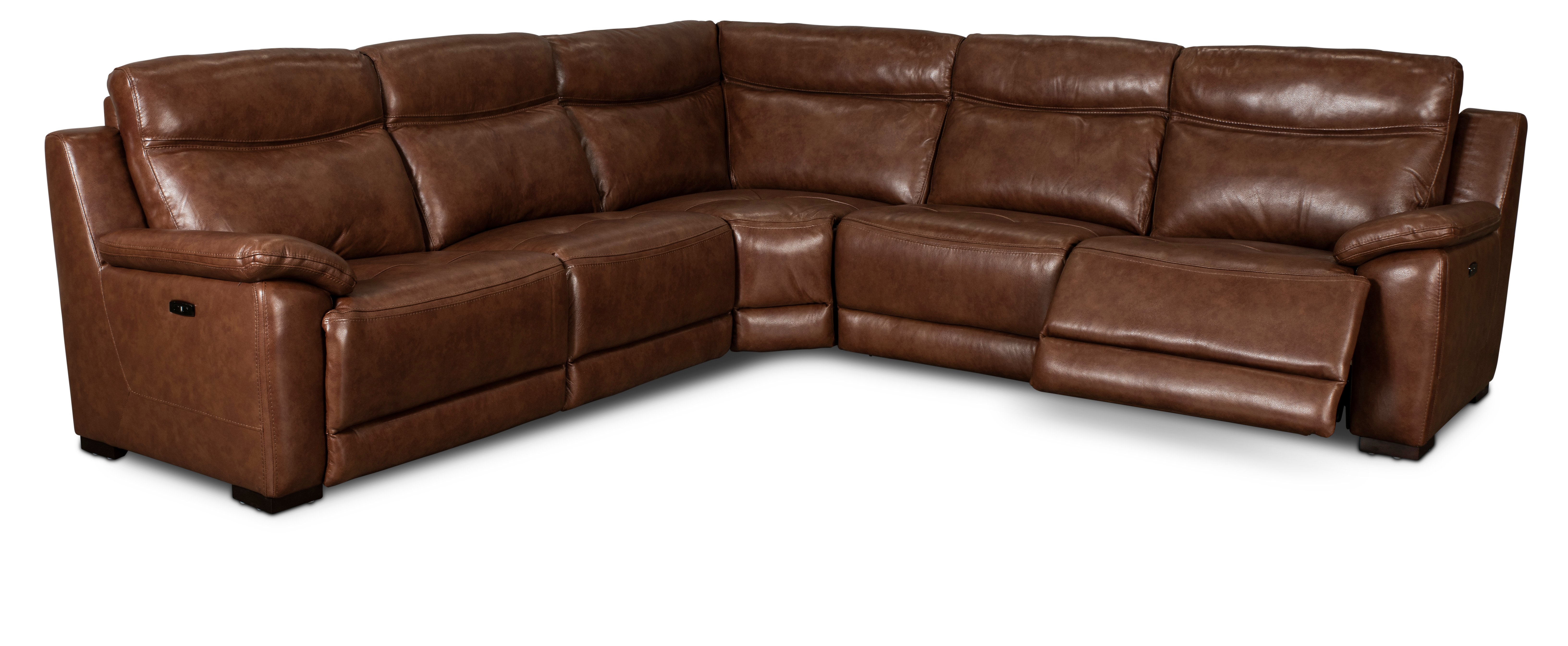Kobe Brown Leather-Match 5 Piece Power Reclining Sectional-3