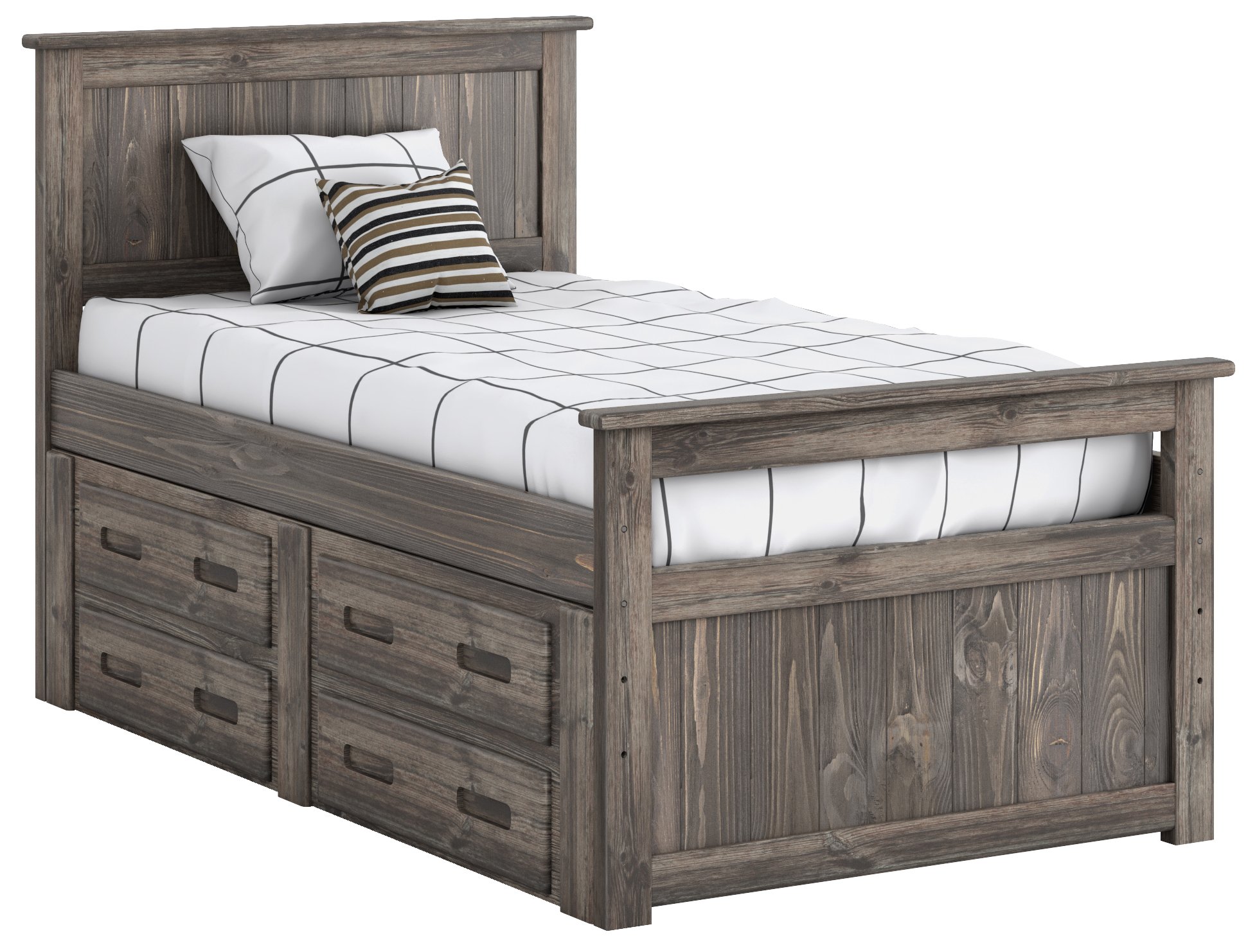 Rustic Driftwood Twin Storage Bed with 4 Drawers - Fort-1