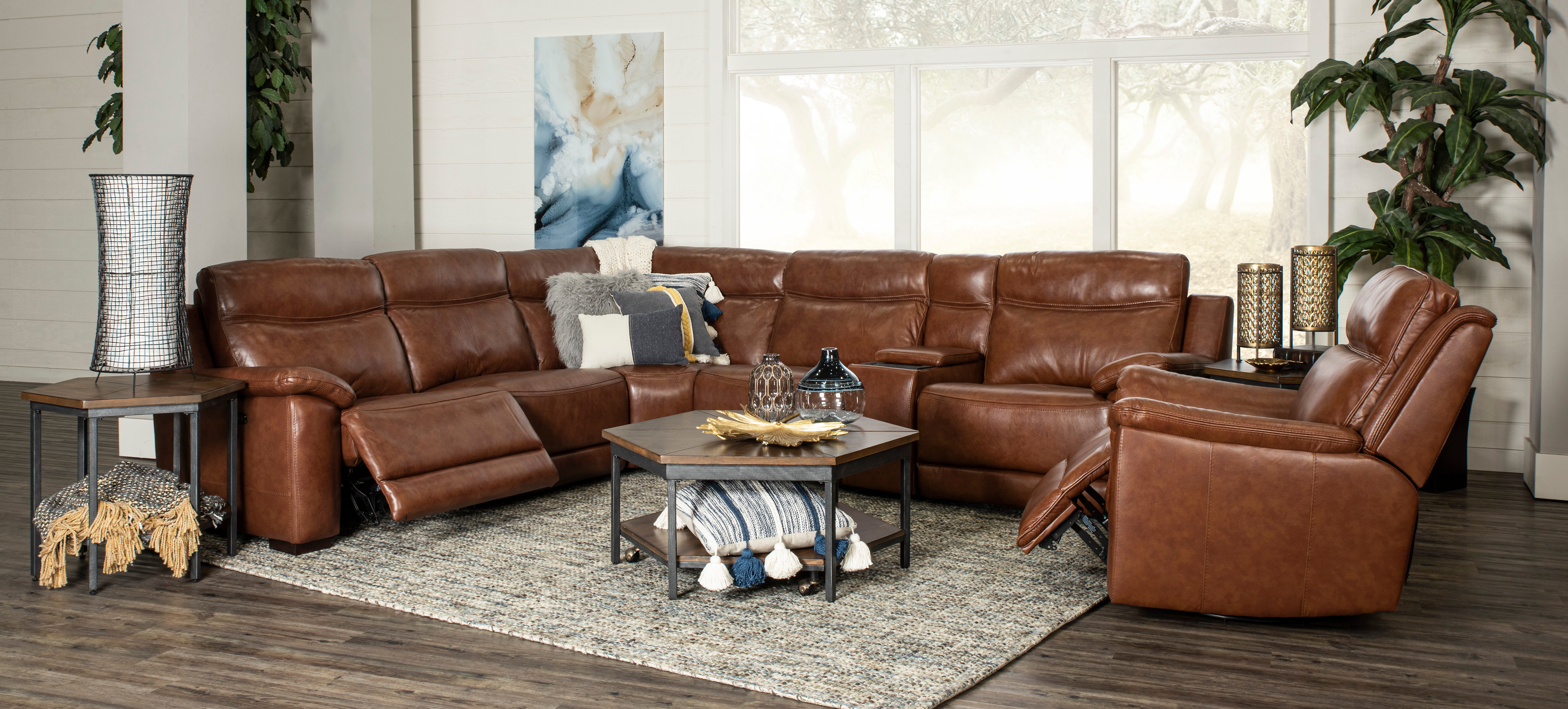 Kobe Brown Leather-Match 6 Piece Power Reclining Sectional-2