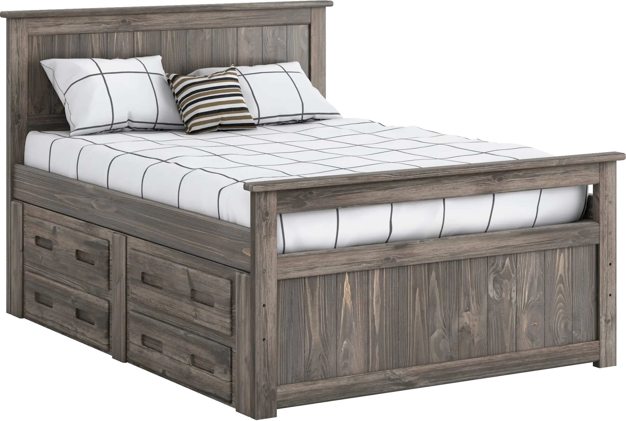 Rustic Driftwood Full Storage Bed with 4 Drawers - Fort-1