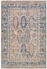 MBL2302-575 5 x 8 Medium Traditional Navy Denim and Cream Area Rug - Mirabel
