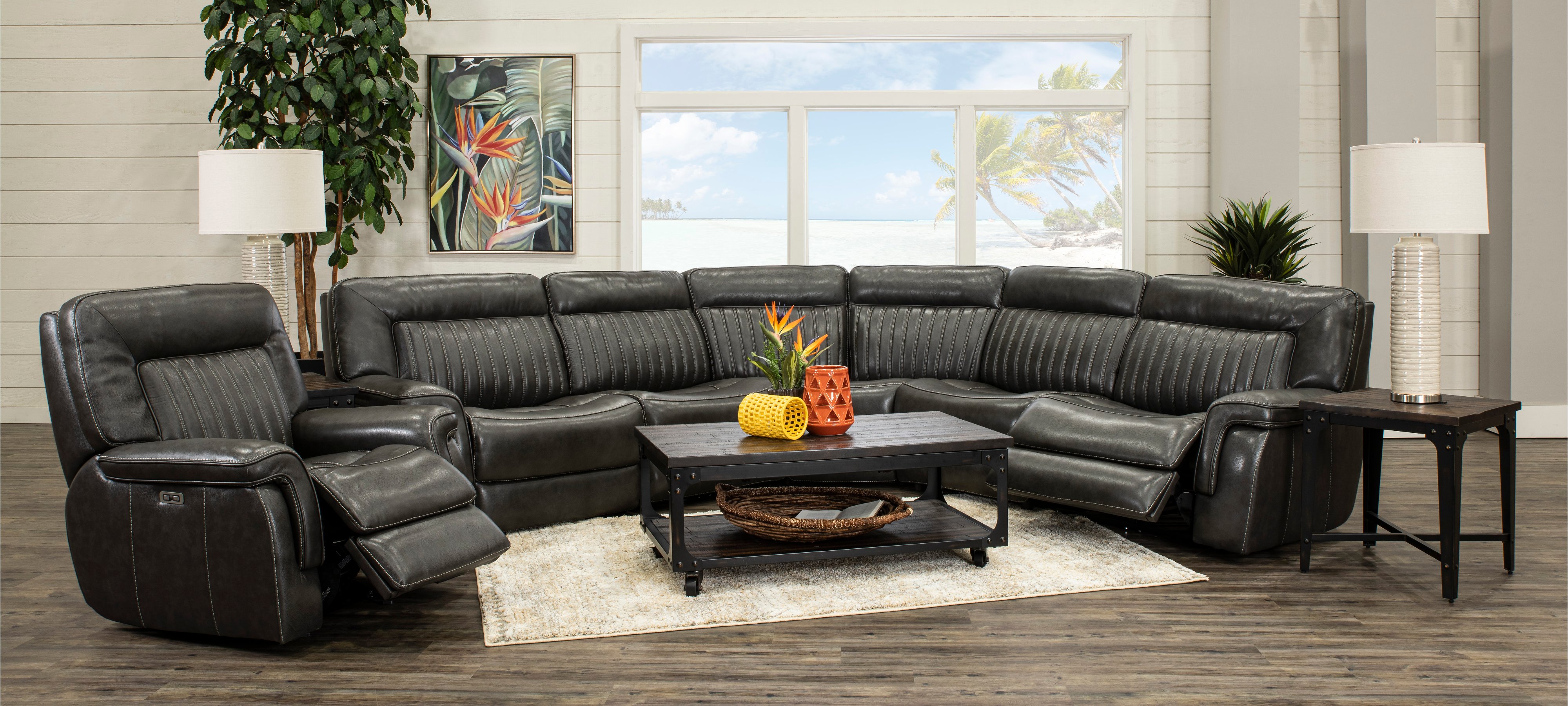 Stampede Charcoal Gray 5 Piece Power Reclining Sectional-2