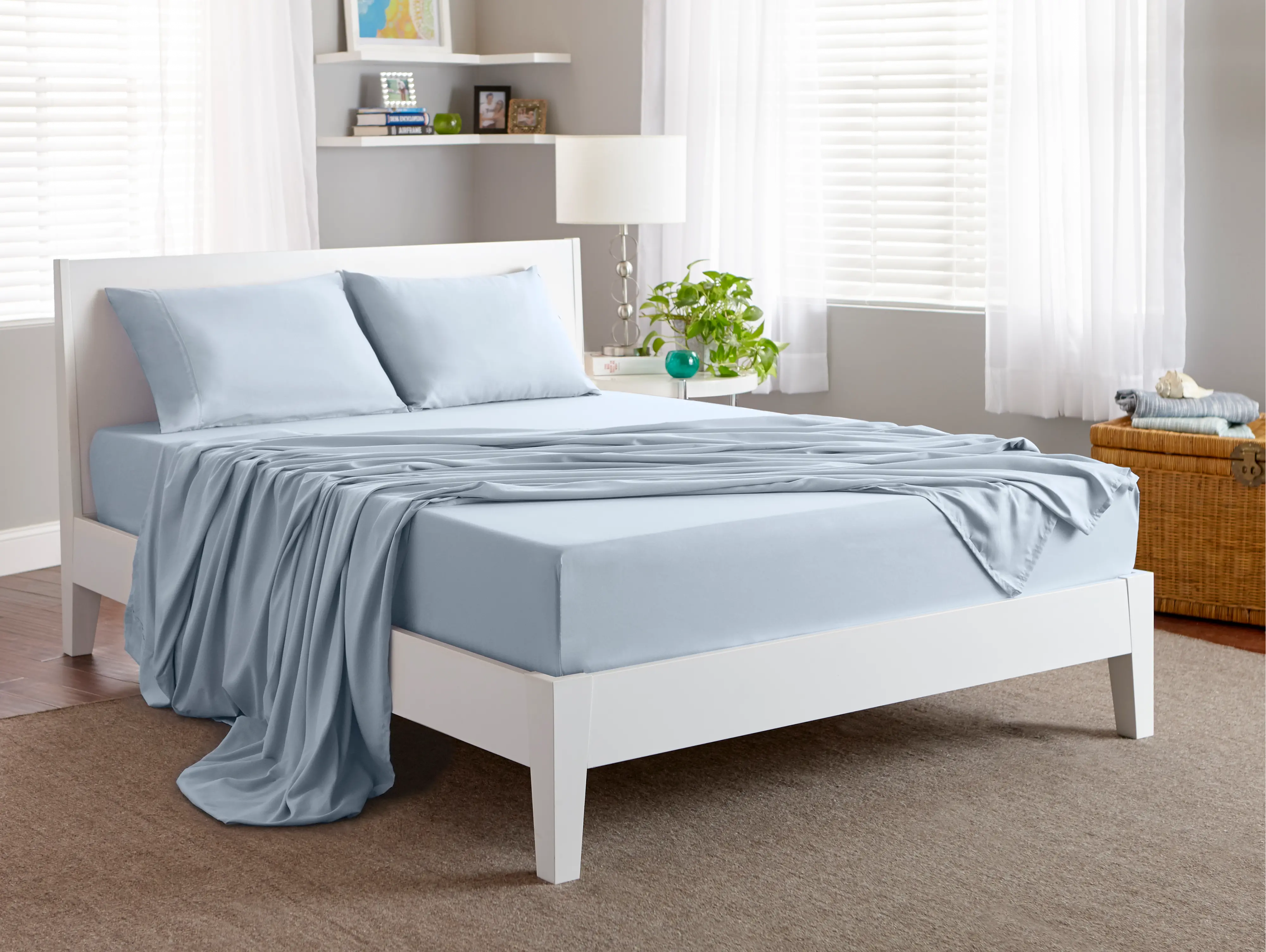S11TBMW14 Bedgear Gray Blue Microfiber Cal-King Bed Sheets-2
