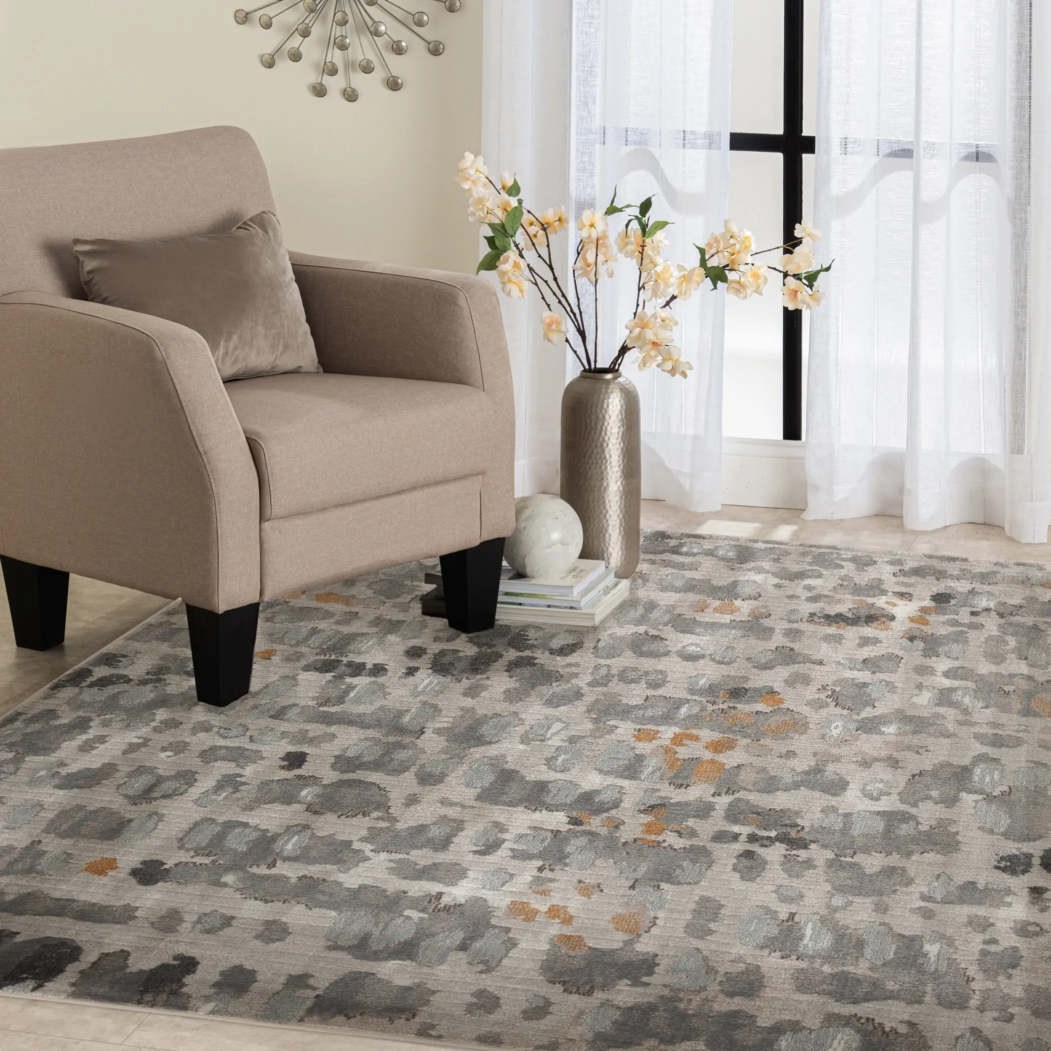 5 x 8 Medium Abstract Gray and Gold Area Rug - Adore-2