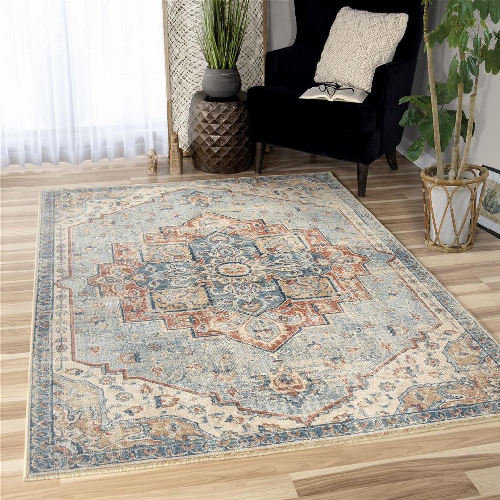 8902-8X11 8 x 10 Large King Fisher Pale Blue Area Rug - Alexandria-2