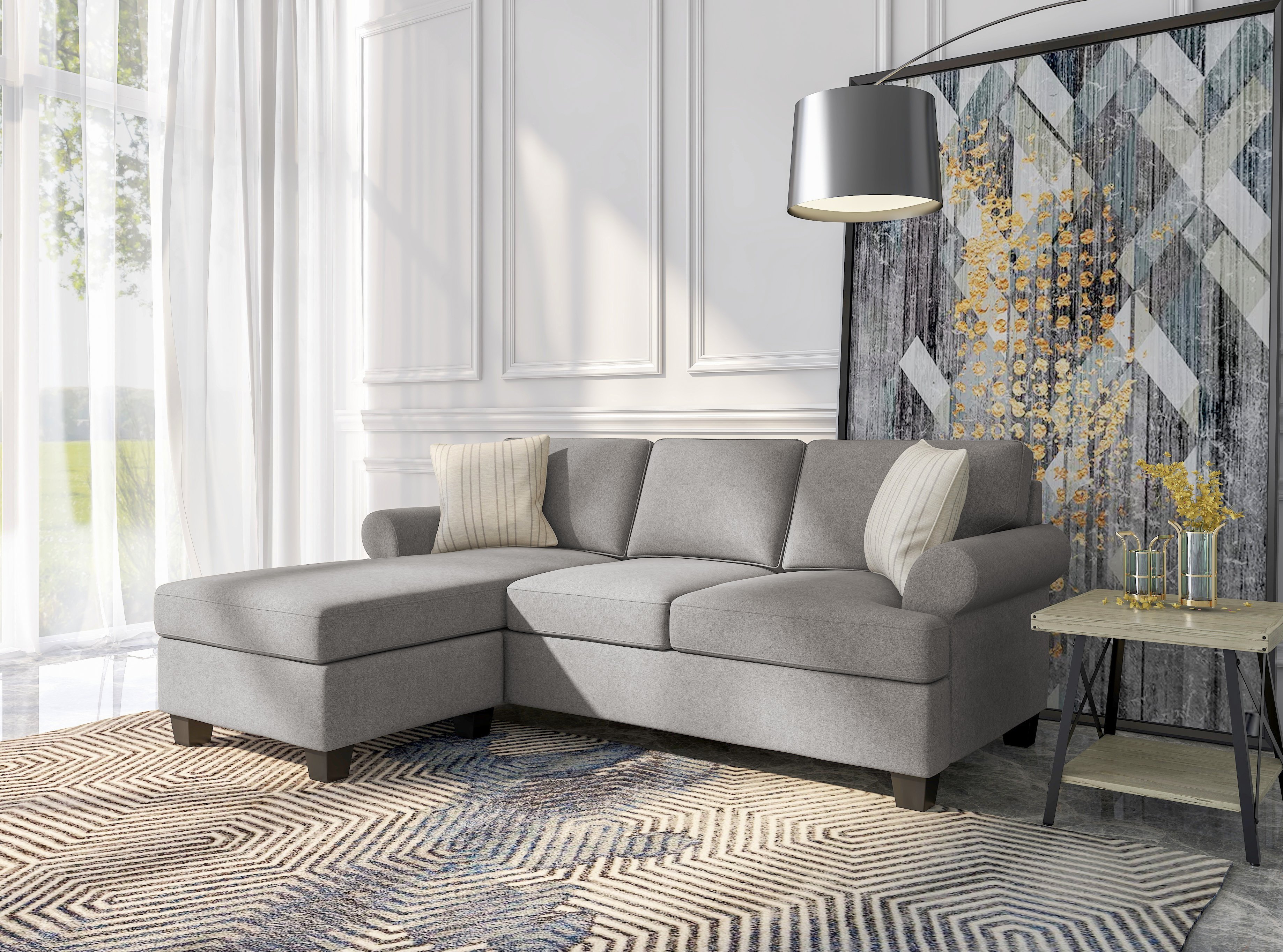 Fossil Light Gray Queen Sofa Bed with Chaise - Tranquility-2