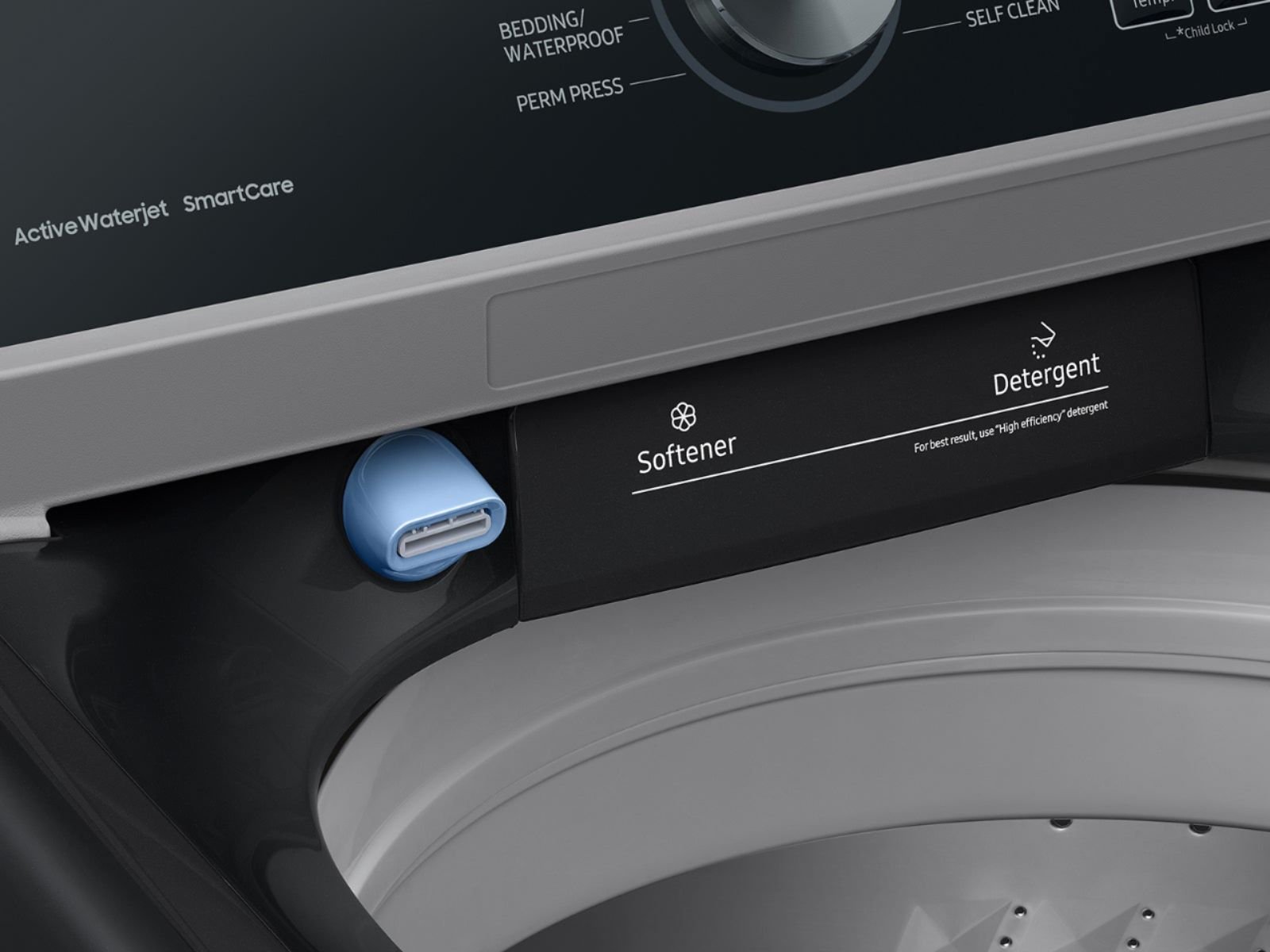 WA44A3405AV Samsung High-Efficiency Top Load Washer with ActiveWave Agitator and Active WaterJet - Brushed Black 4.4 cu. ft.-3