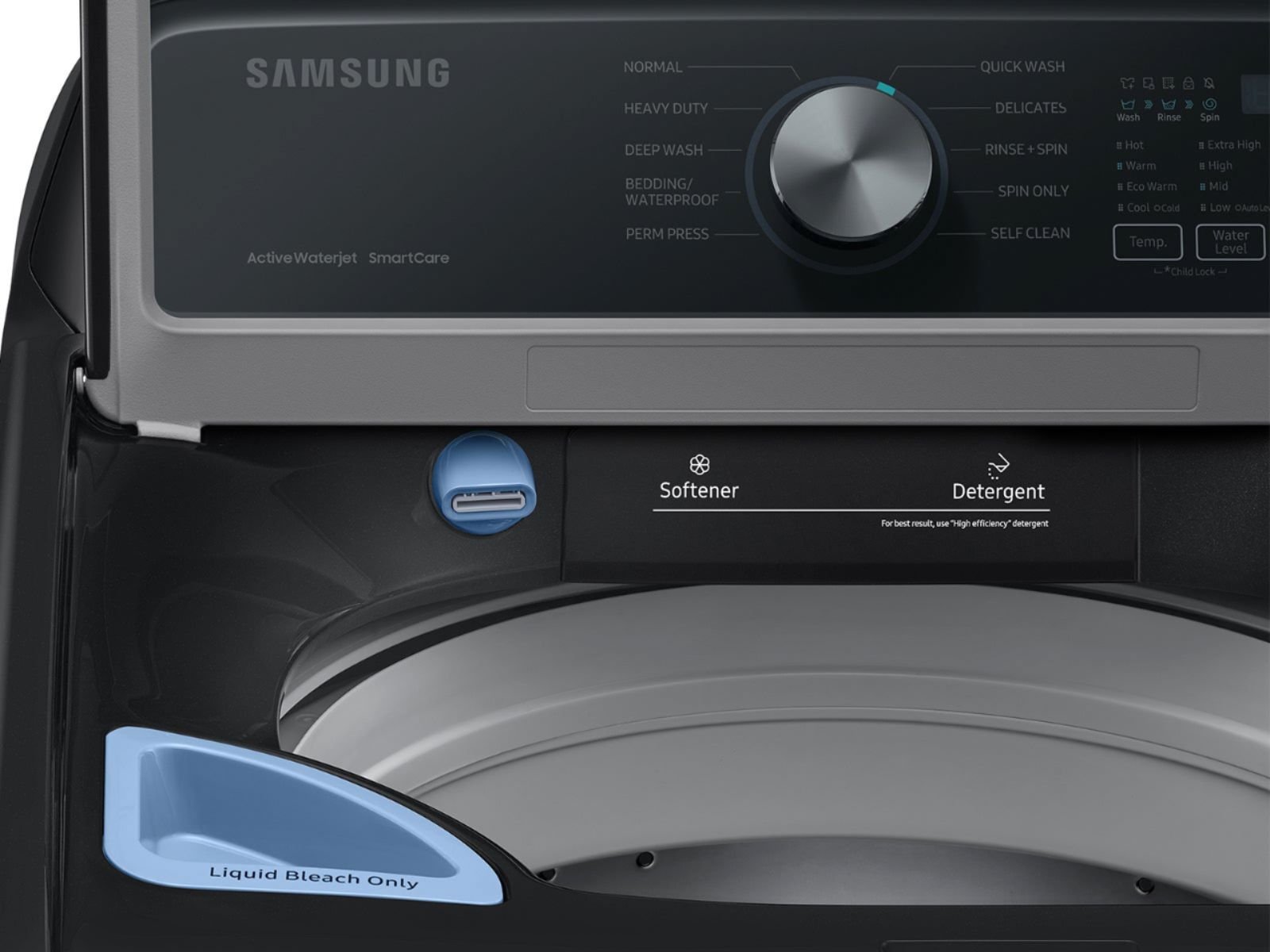 WA44A3405AV Samsung High-Efficiency Top Load Washer with ActiveWave Agitator and Active WaterJet - Brushed Black 4.4 cu. ft.-7