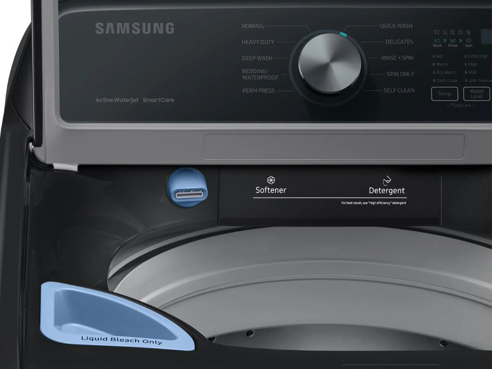 WA44A3405AV Samsung High-Efficiency Top Load Washer with ActiveWave Agitator and Active WaterJet - Brushed Black 4.4 cu. ft.-7