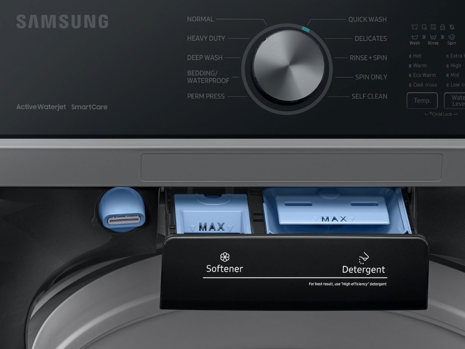 WA44A3405AV Samsung High-Efficiency Top Load Washer with ActiveWave Agitator and Active WaterJet - Brushed Black 4.4 cu. ft.-8