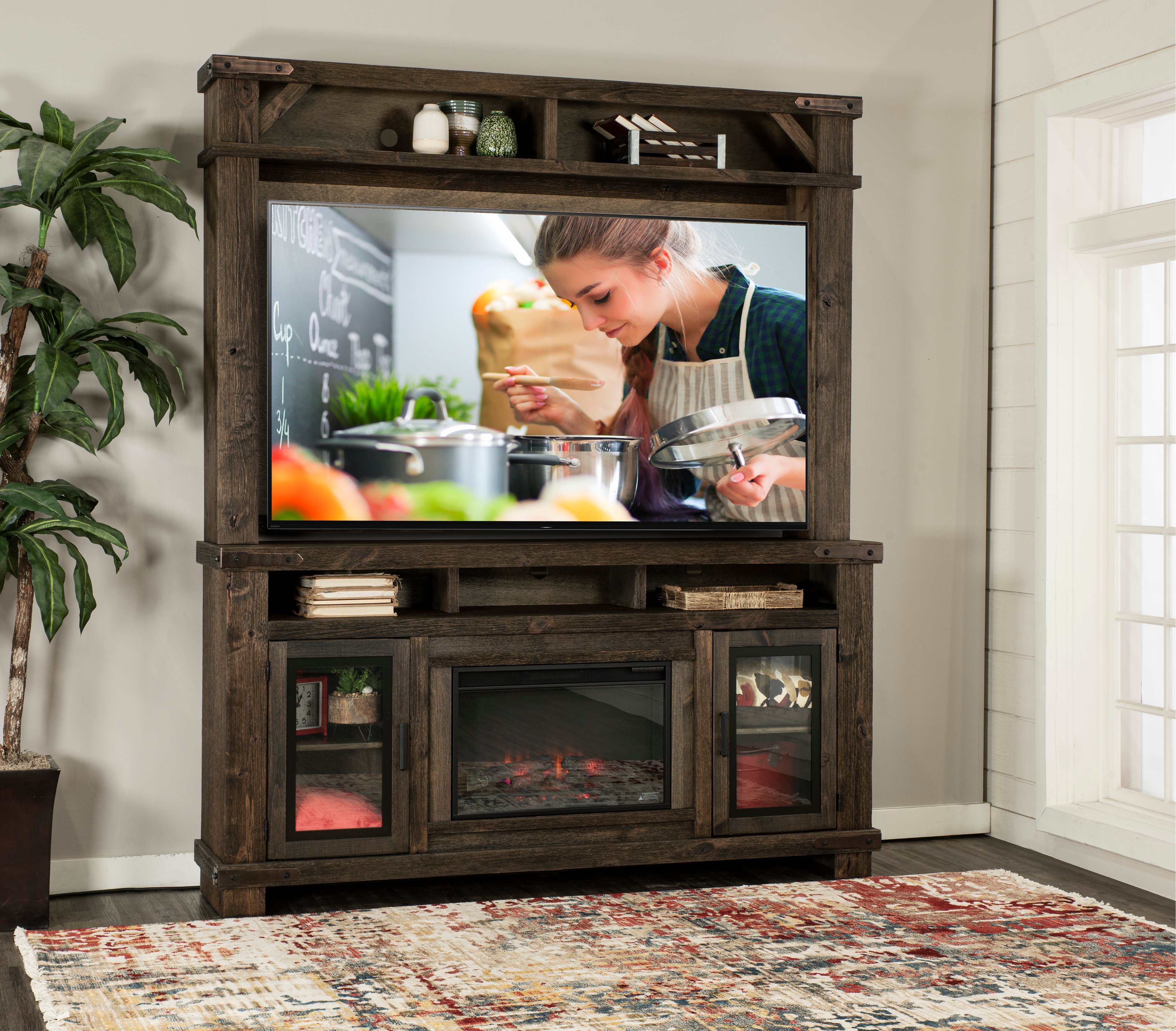 Sawyer Rustic Medium Brown Fireplace Entertainment Center-1