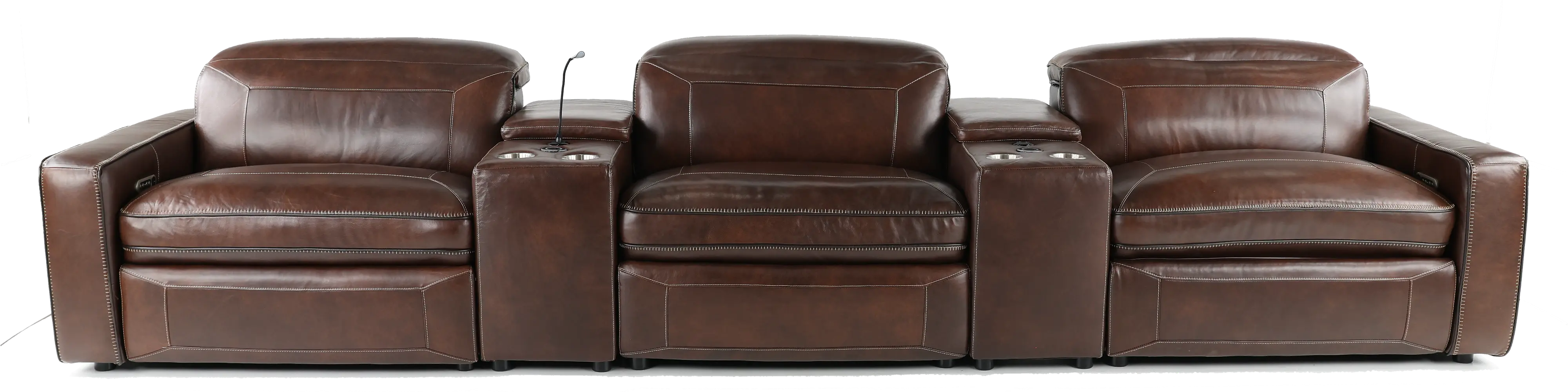 Chocolate Brown Leather 5 Piece Home Theater Seating - Spaces-1
