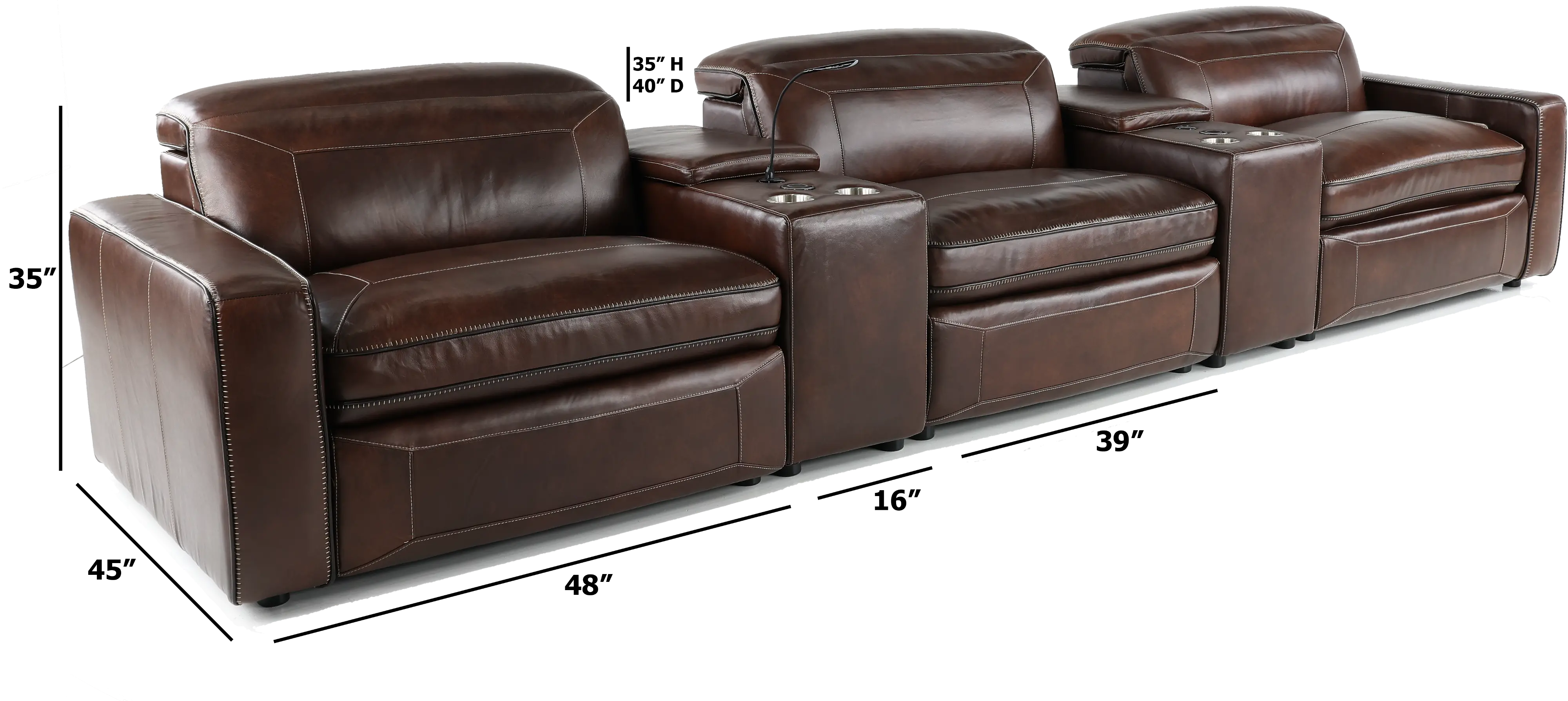 Chocolate Brown Leather 5 Piece Home Theater Seating - Spaces-2