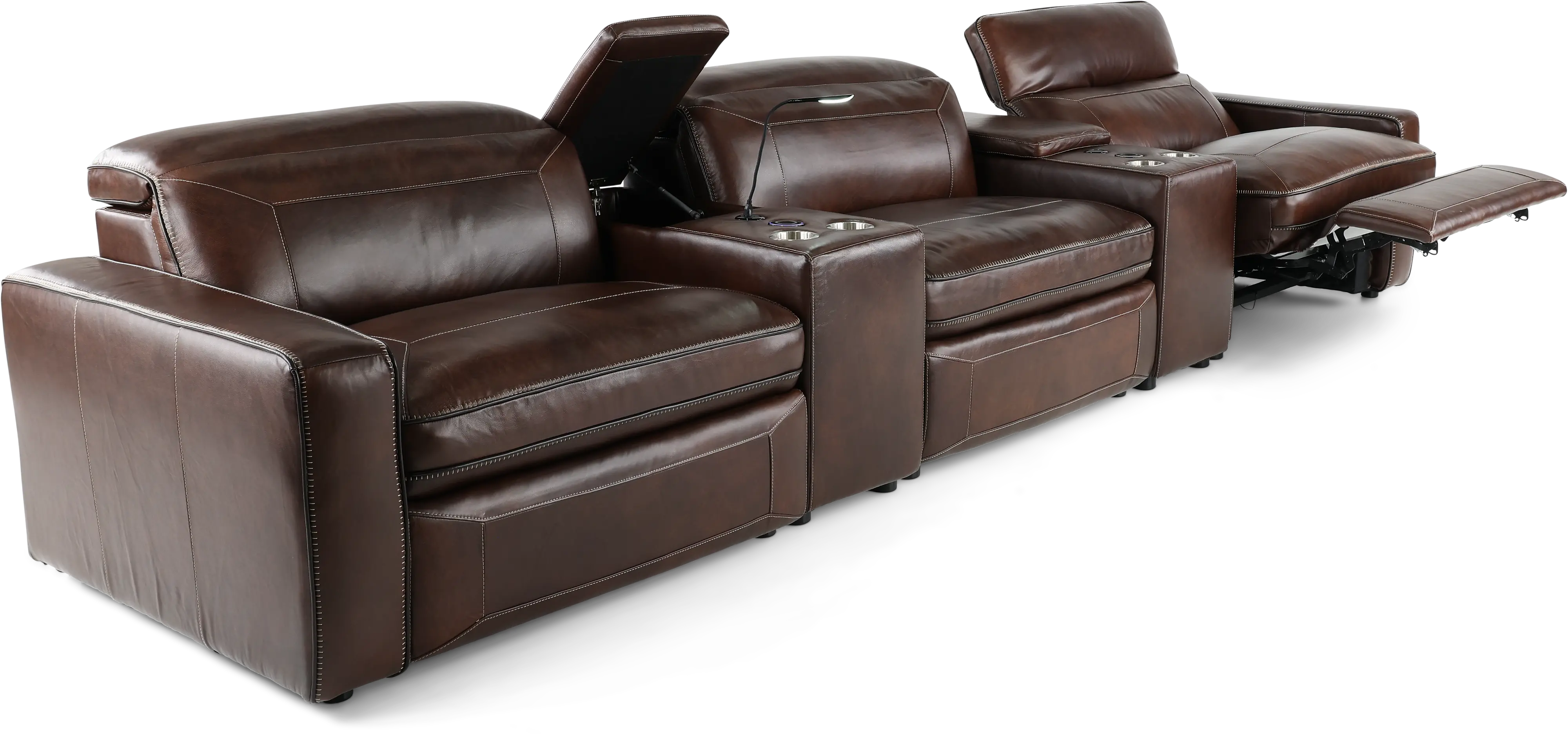 Chocolate Brown Leather 5 Piece Home Theater Seating - Spaces-3