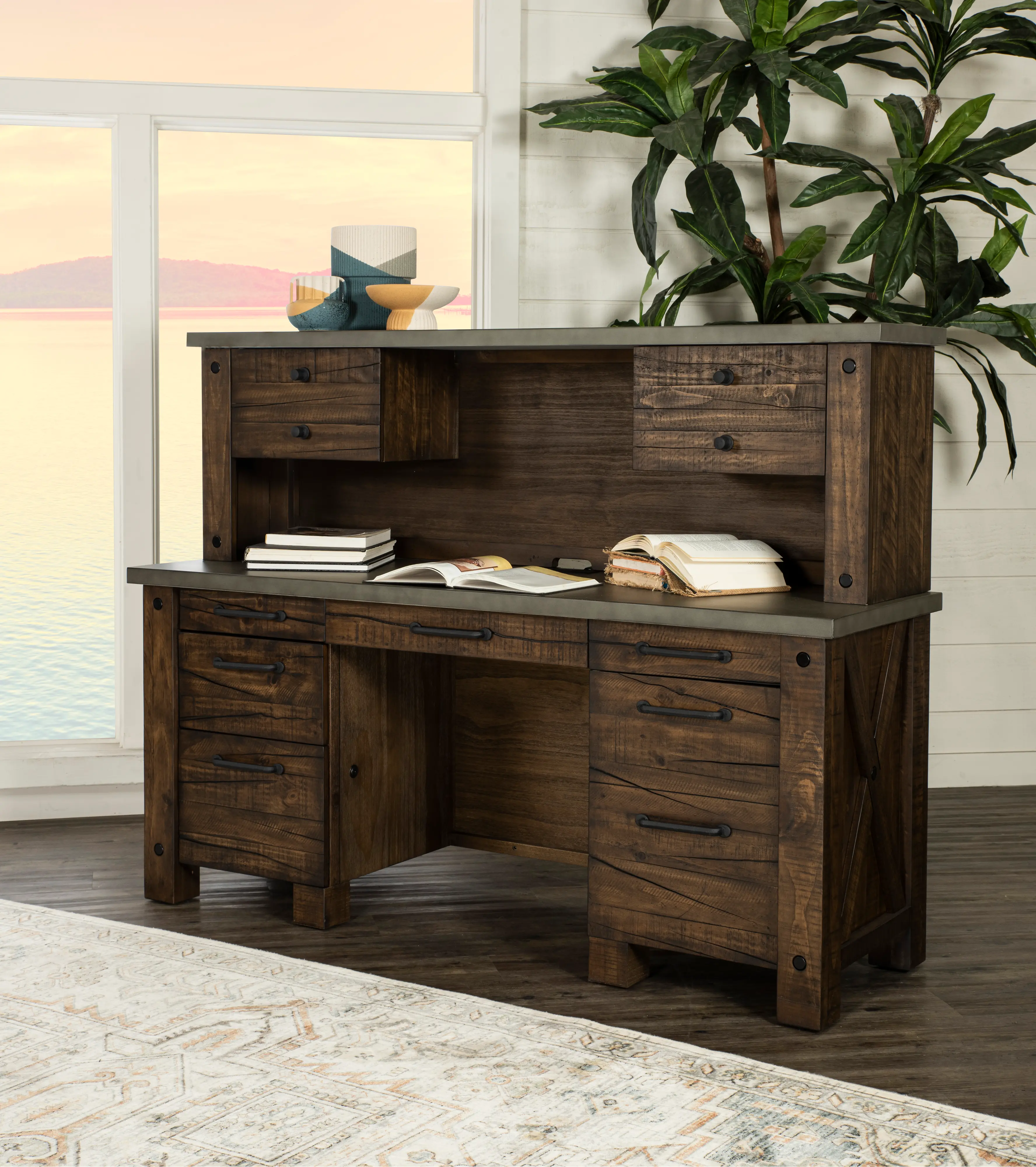 Rustic Pine Credenza and Hutch - Jasper-2