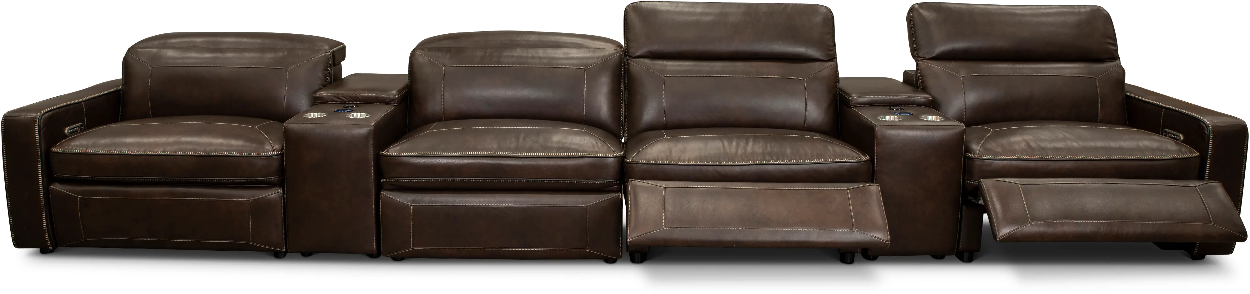 Chocolate Brown Leather 6 Piece Home Theater Seating - Spaces-1