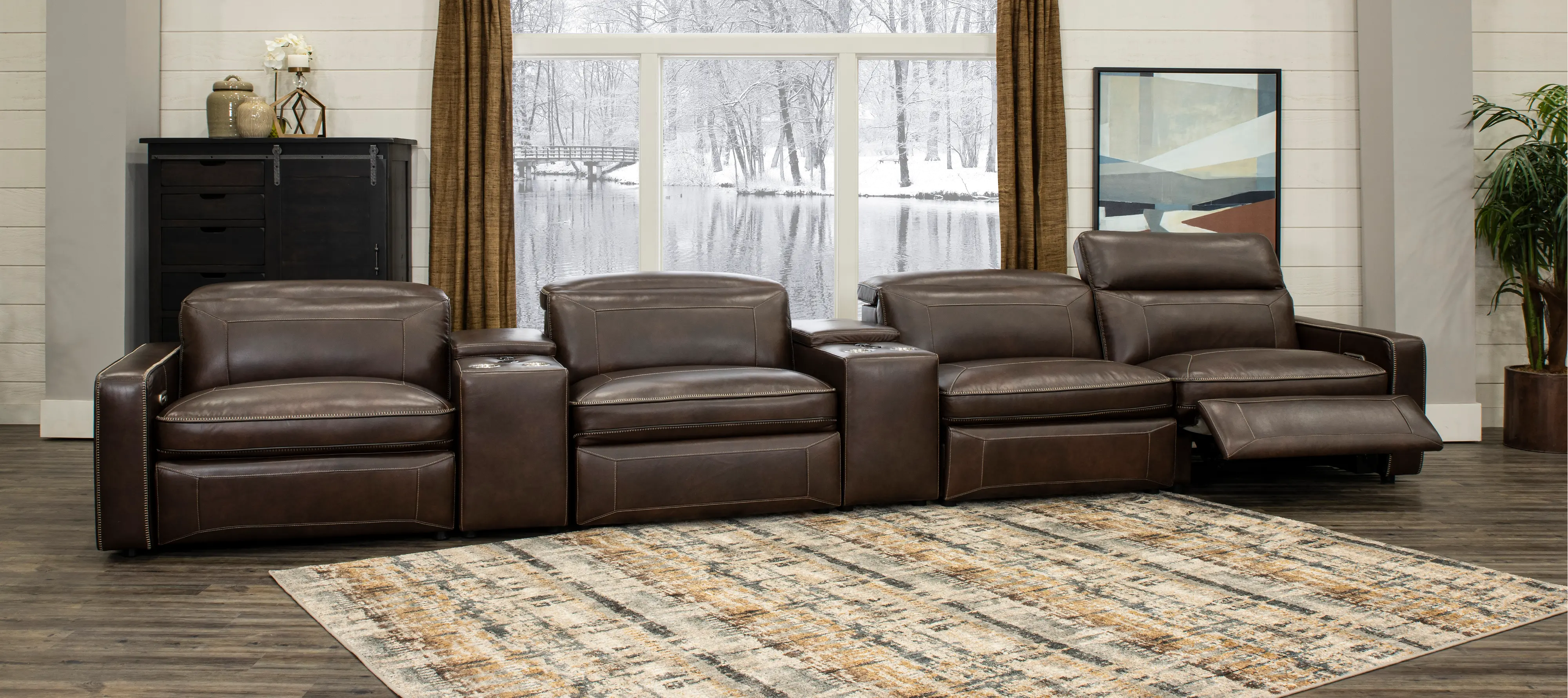 Chocolate Brown Leather 6 Piece Home Theater Seating - Spaces-2