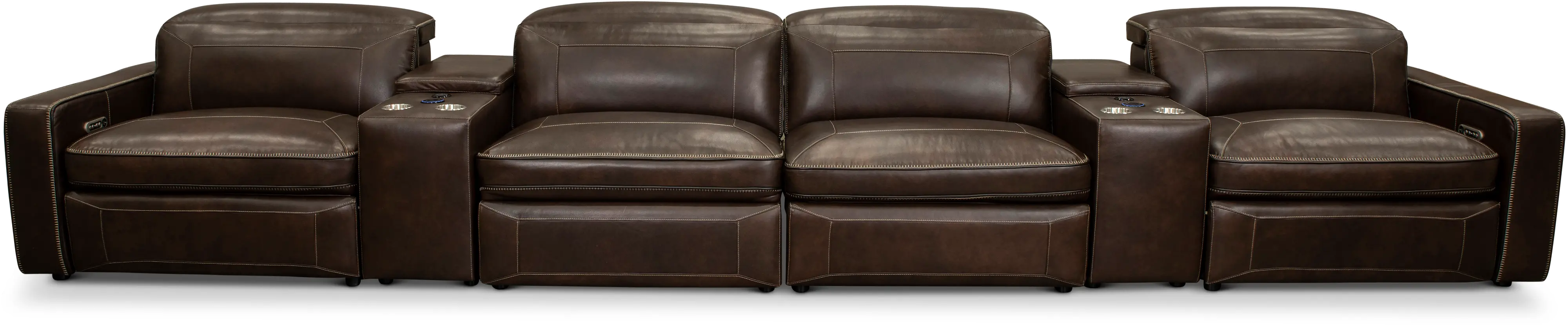 Chocolate Brown Leather 6 Piece Home Theater Seating - Spaces-3