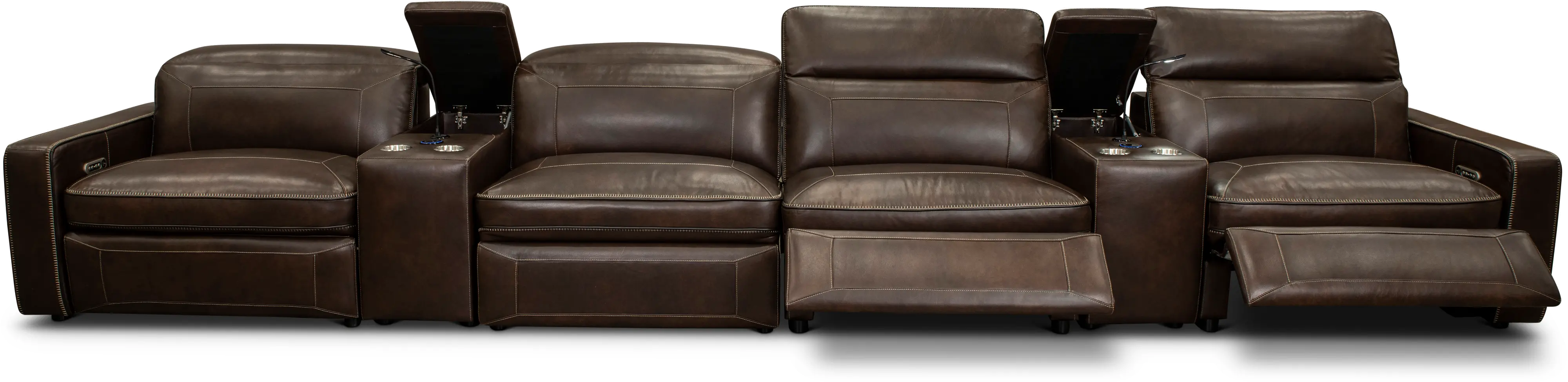 Chocolate Brown Leather 6 Piece Home Theater Seating - Spaces-4