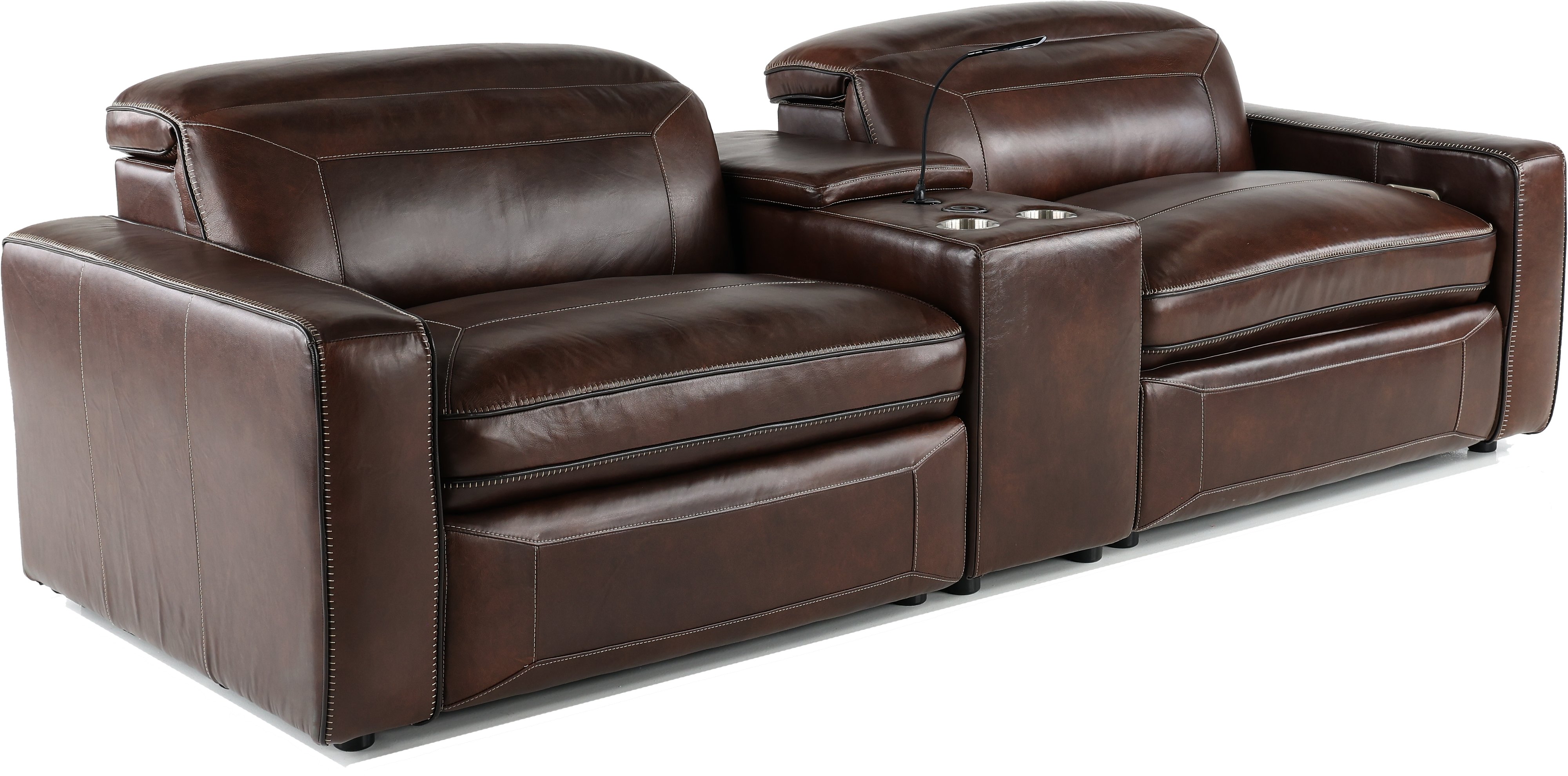 Chocolate Brown Leather Power Reclining Sofa with Console - Spaces-2