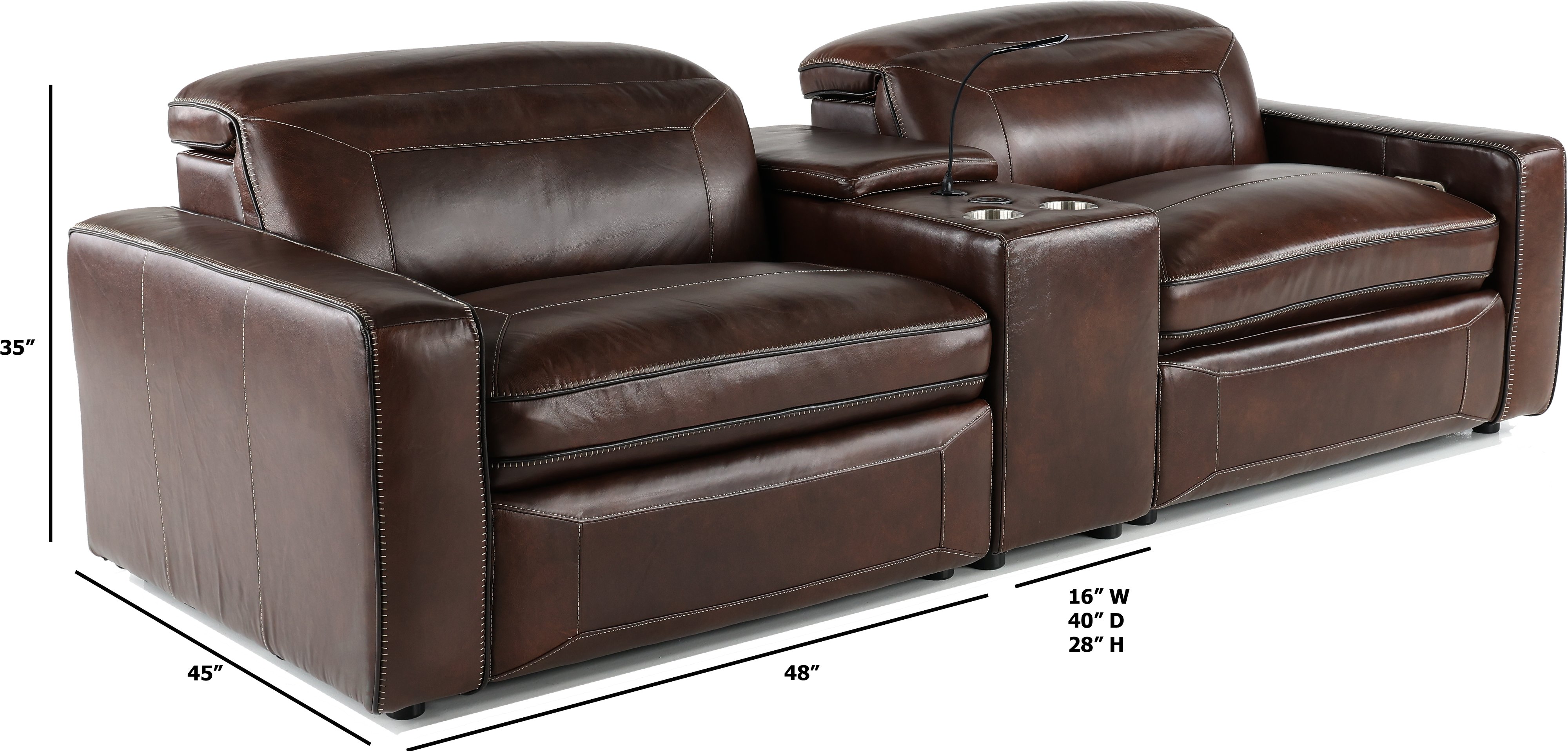 Chocolate Brown Leather Power Reclining Sofa with Console - Spaces-3