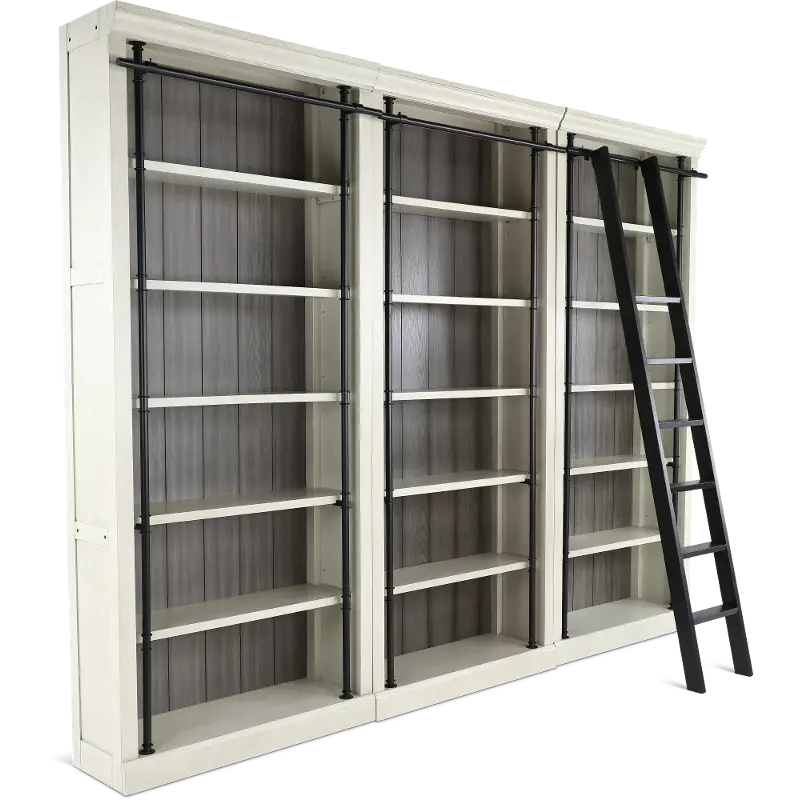 Toulouse White 4 Piece Bookcase with Metal Ladder