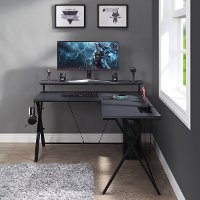 Black L-Shaped Gaming Desk with LED Lights - Checkpoint Battle Station-3