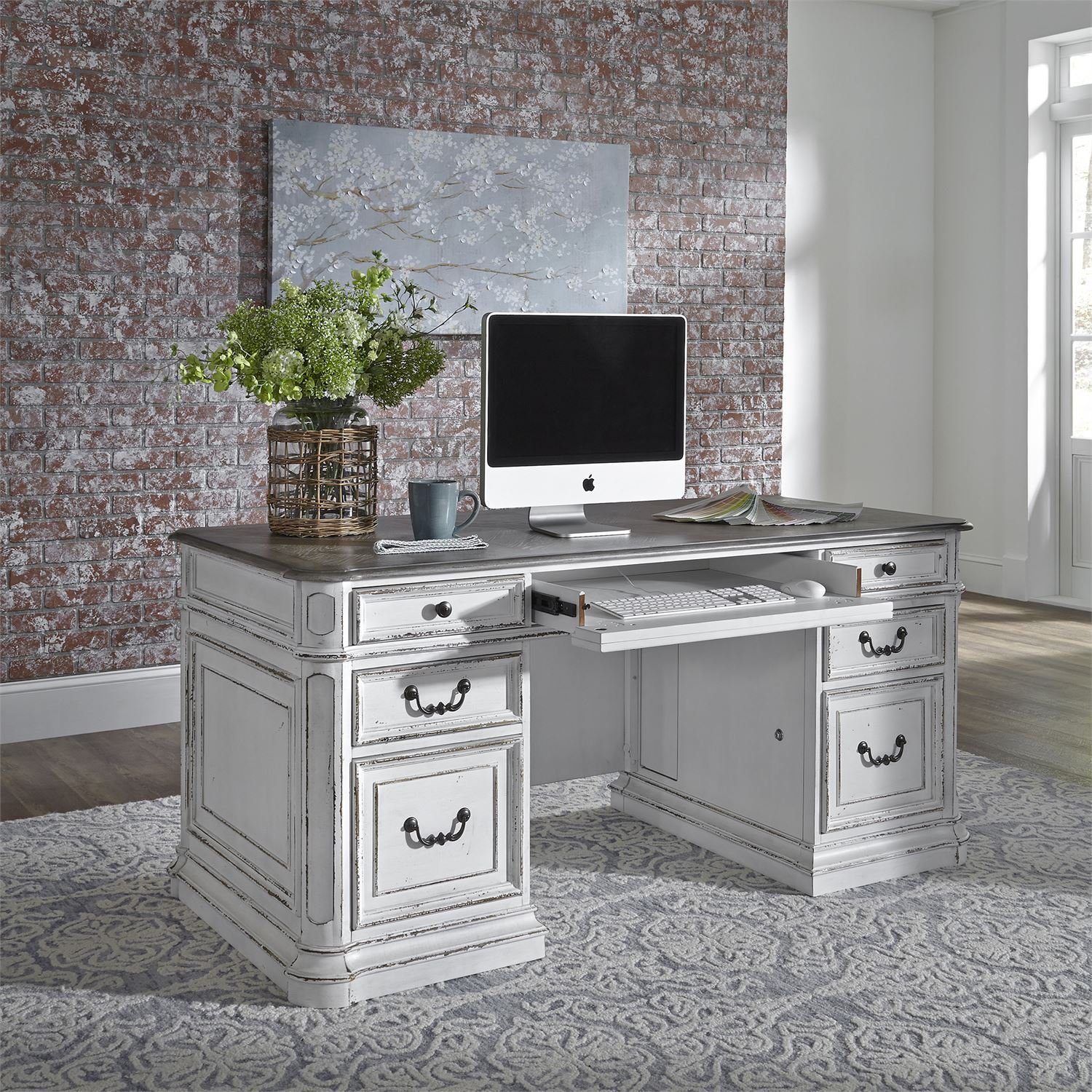 Magnolia Manor Distressed White Jr. Executive Desk-2