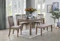 Brown Oak 6 Piece Dining Room Set with Bench - Alcott