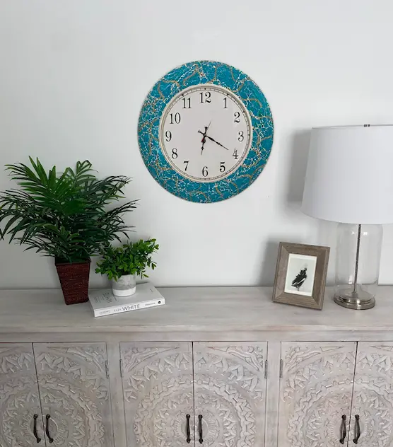 Blue Mosaic Tile Hand Made Wall Clock-1