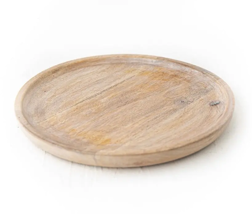 18 Inch Light Brown Mango Wood Flat Decorative Tray-1
