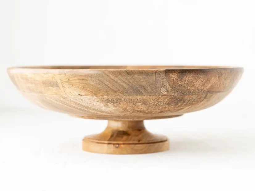 14 Inch Decorative Wood Bowl with Pedestal-1