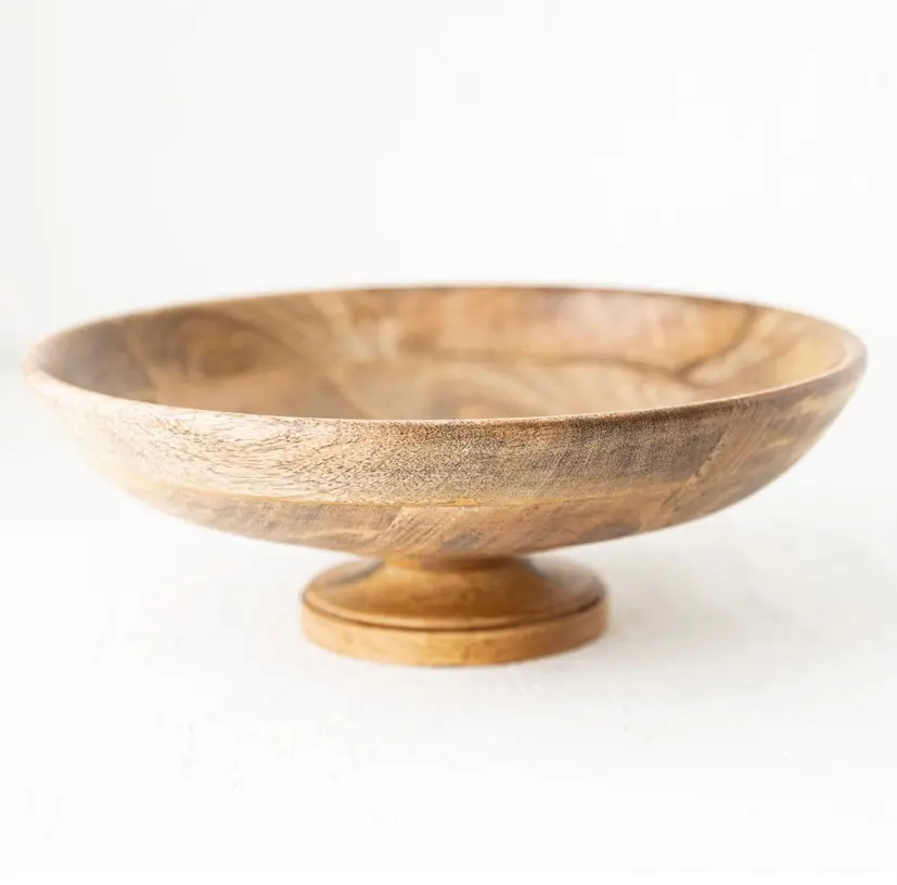 14 Inch Decorative Wood Bowl with Pedestal-2