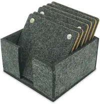 Gray Felt and Tan Cork Coasters (Set of 6) with Container