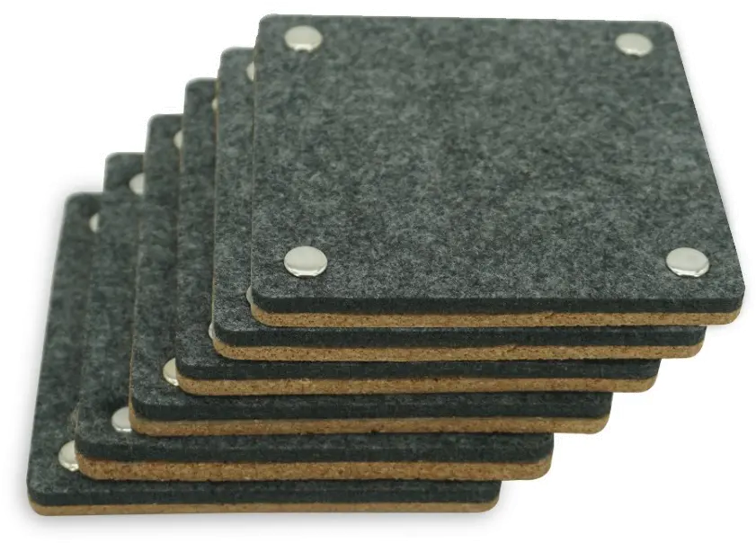 Gray Felt and Tan Cork Coasters (Set of 6) with Container-2
