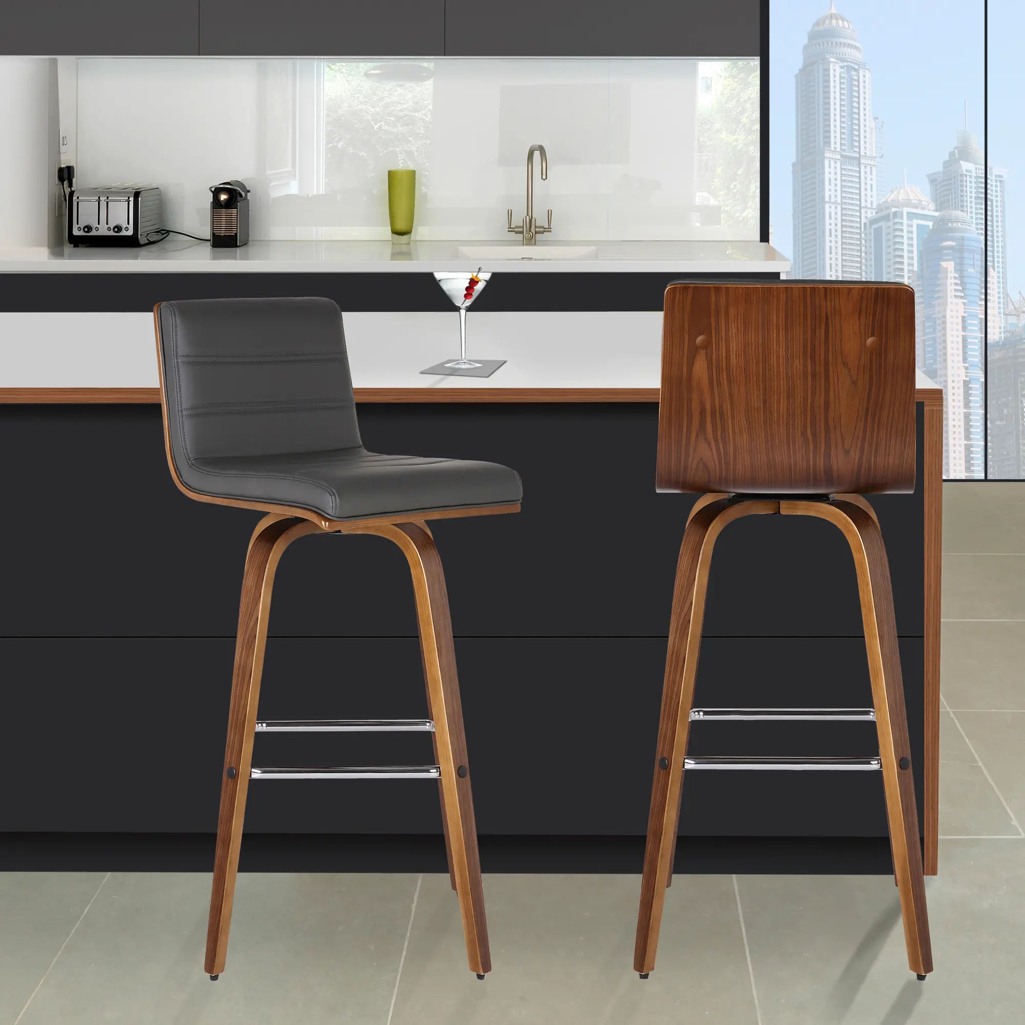 Walnut Brown and Gray Swivel Bar Stool - Vienna-2