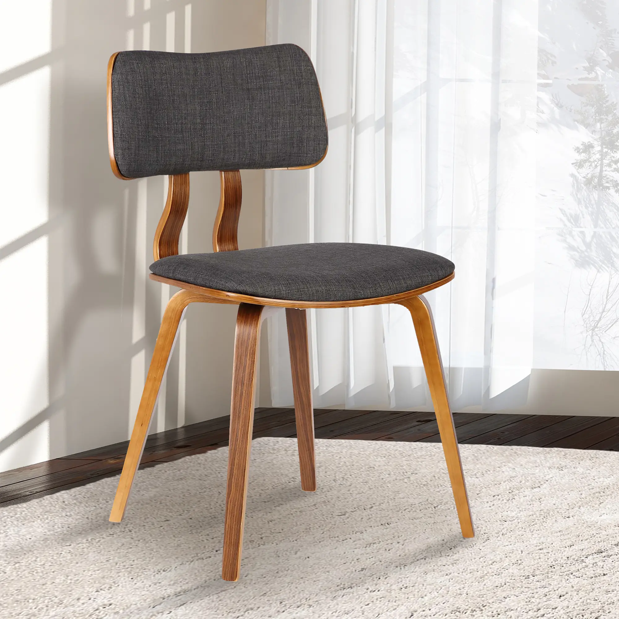 Mid Century Modern Charcoal Gray Upholstered Dining Room Chair - Jaguar-2