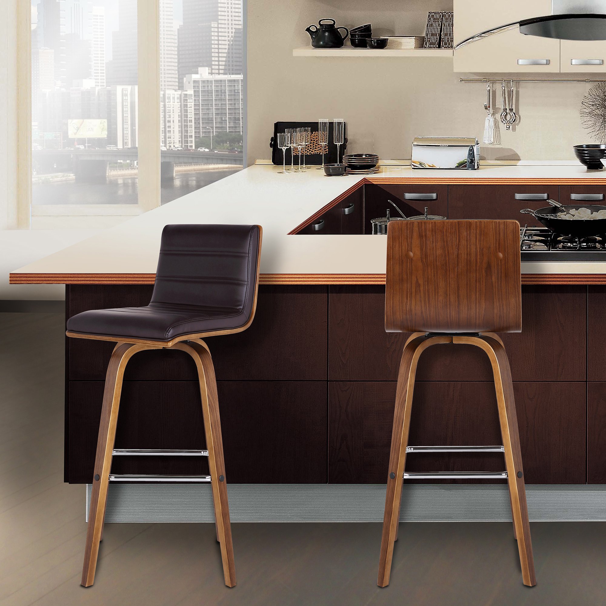 Walnut Brown and Brown Swivel Bar stool - Vienna-2