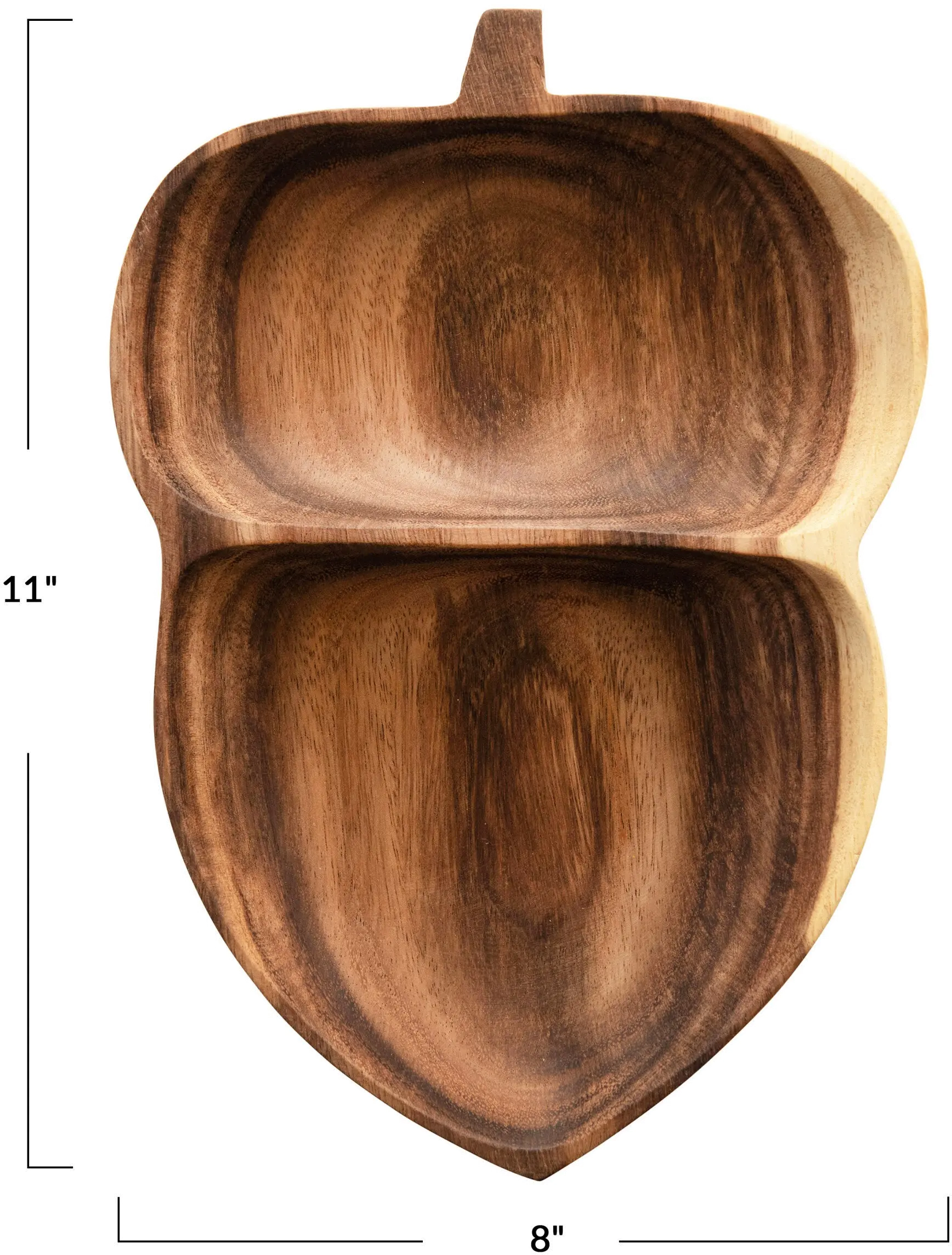 Acacia Wood Acorn Shaped Dish with 2 Sections-2