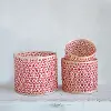 10 Inch Red and Natural Hand Woven Bamboo Basket