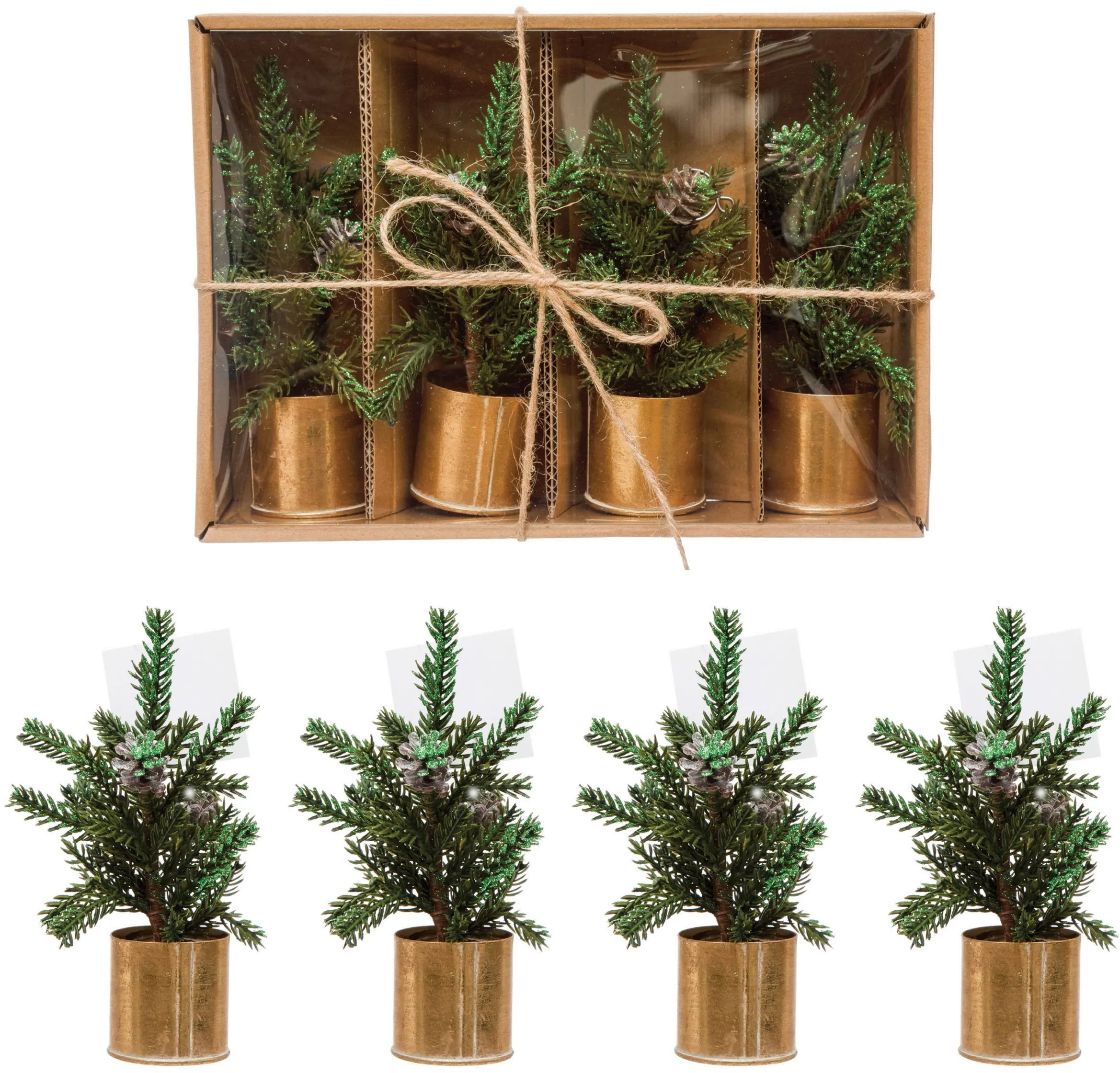 Faux Pine Tree Place Card Holders in Gold Pot (Boxed Set of 4)-1
