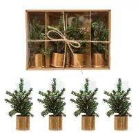 Faux Pine Tree Place Card Holders in Gold Pot (Boxed Set of 4)