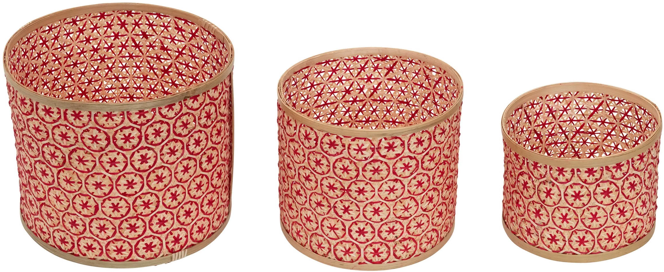 7 Inch Red and Natural Hand Woven Bamboo Basket-2