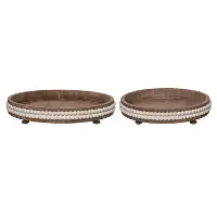 17 Inch Brown Wood Beaded Display Tray