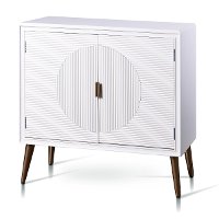 Satin White Two Door Cabinet with Fluted Drawer Panels