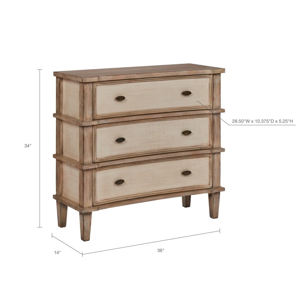 Transitional Natural and Antique Cream Three Drawer Chest-2