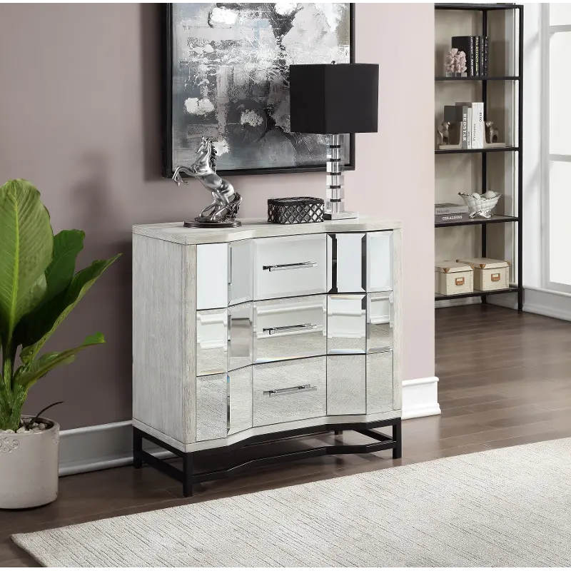 51552 Contemporary White Three Drawer Chest with Dark Metal Base