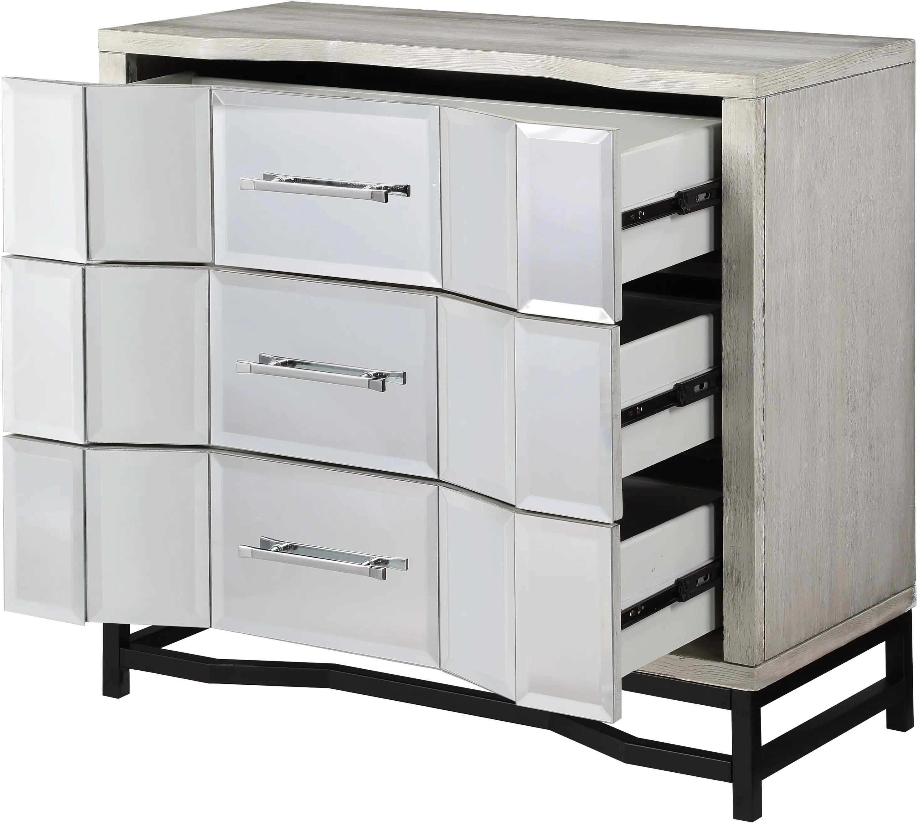 Contemporary White Three Drawer Chest with Dark Metal Base-3